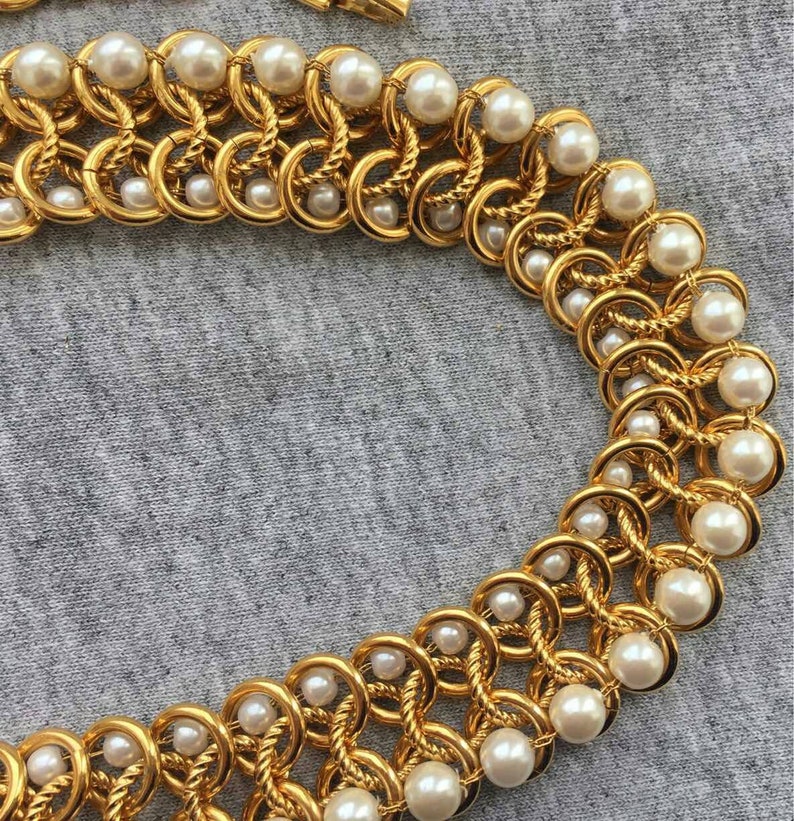 Exquisite Napier Faux Pearl Necklace Choker Collar Couture Designer Chunky Gold Tone Mogul Statement 16 SUPER RARE Vintage 80s Click 2 See image 3