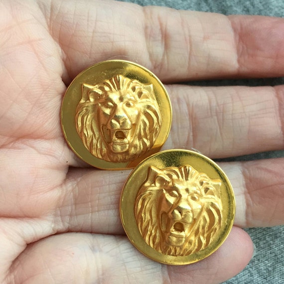 Chic! LION Head Earrings Pierced shiny matte Gold… - image 1