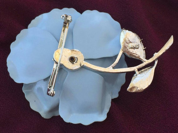 Coro enamel Earrings Brooch Set blue flower flora… - image 3