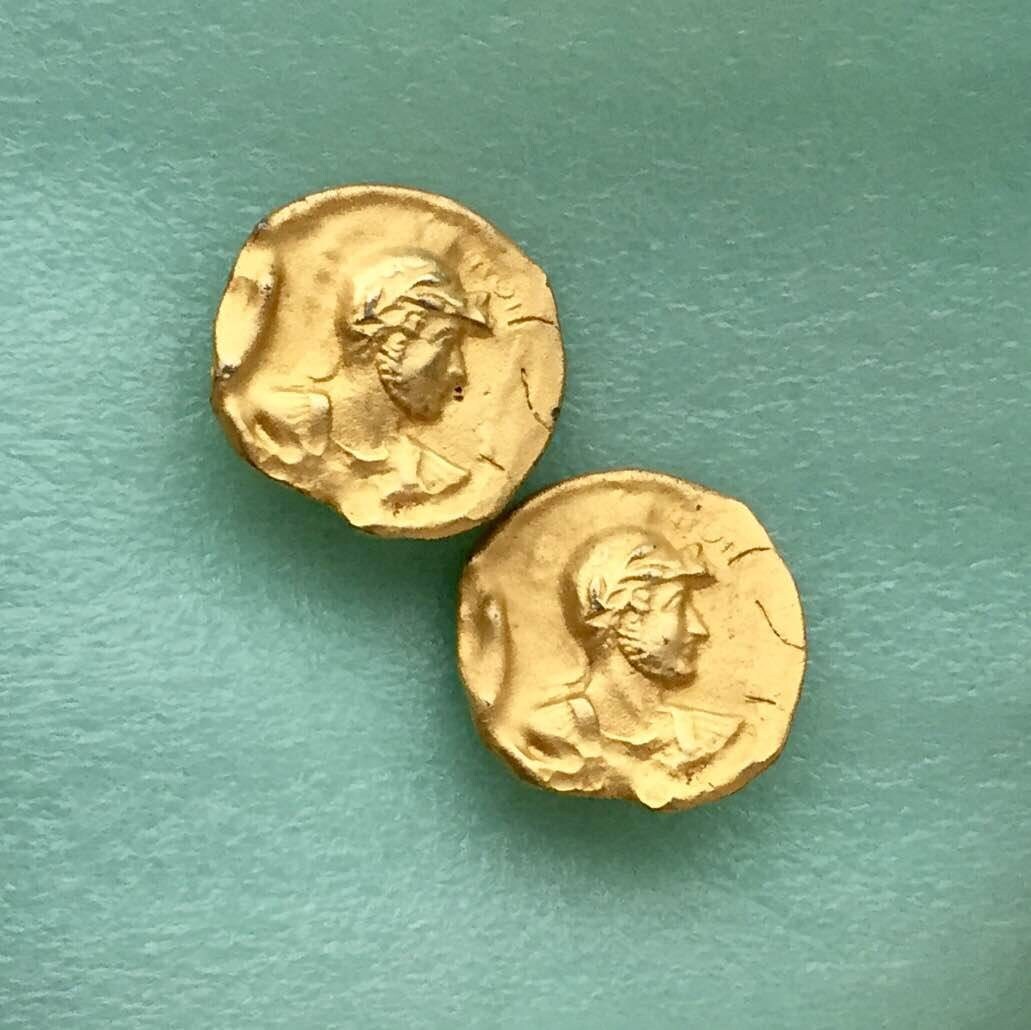 Vintage  Gold Classic ROMAN SOLIDER CAMEO 1 1/2 Earrings Pierced Earrings