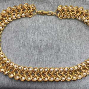 Exquisite Napier Faux Pearl Necklace Choker Collar Couture Designer Chunky Gold Tone Mogul Statement 16 SUPER RARE Vintage 80s Click 2 See image 8