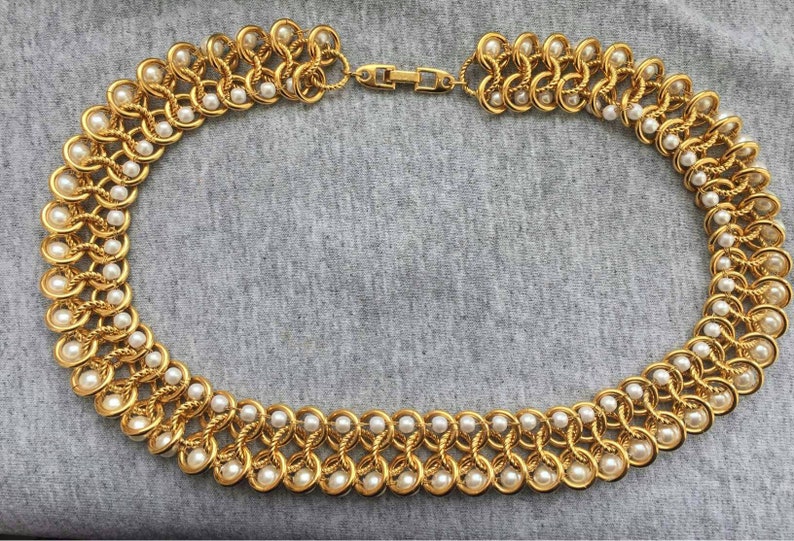 Exquisite Napier Faux Pearl Necklace Choker Collar Couture Designer Chunky Gold Tone Mogul Statement 16 SUPER RARE Vintage 80s Click 2 See image 8