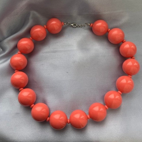 Vtg Peach Orange Giant beaded NECKLACE ball Choker Collar Statement Runway huge big chunky large gumball cosplay