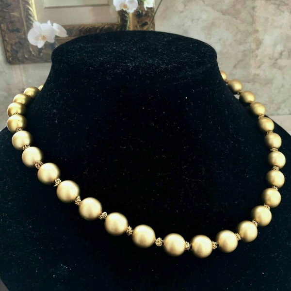 Stunning 1950s Monet beaded Necklace Vintage classic Runway 17" designer Couture matte gold tone faux Pearl statement super rare vintage