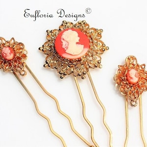 Jeweled Hair Pins for Women | Hair Accessories, Vintage Hair Slides, Antique Jewelry Cameo Hair Clip Victorian Hair Piece, Bobby Pin for Bun