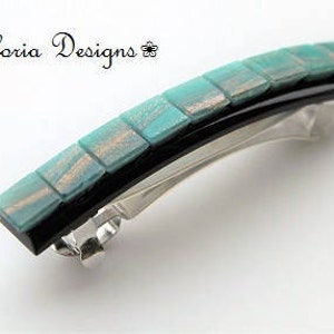 Blue Green Stained Glass Barrette: Non Slip French Hair Clip