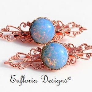 Blue Opal Hair Clips for Women | Hair Accessories, Antique Jewelry, Rose Gold Barettes for Wedding, Stone Hair Slides, Barrettes Thick Hair