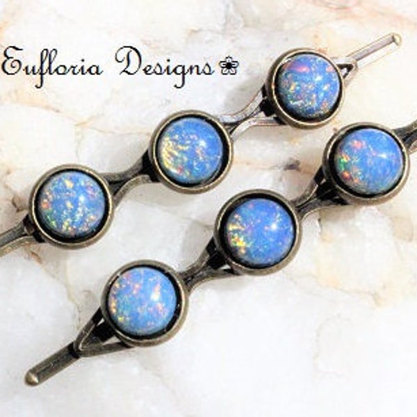Vintage Barettes for Women | Hair Accessories, Blue Fire Opal Hair Clips, Bobby Pins, Antique Jeweled Hair Pins, Wedding Hair Barrette Bride
