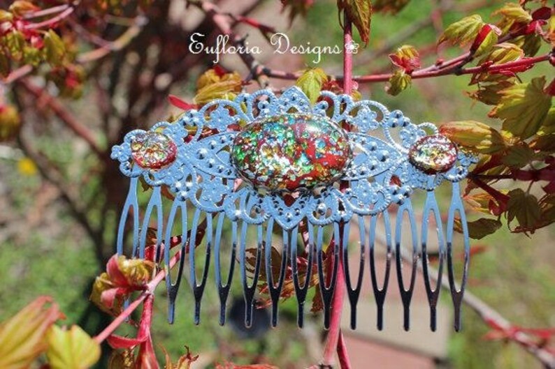 Opal Comb Decorative Hair Comb Antique Comb Silver Comb Woman Hair Accessory Vintage Hair Comb Jeweled Comb Victorian Comb
