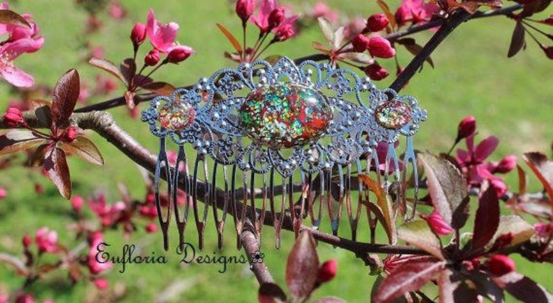 Opal Comb Decorative Hair Comb Antique Comb Silver Comb Woman Hair Accessory Vintage Hair Comb Jeweled Comb Victorian Comb