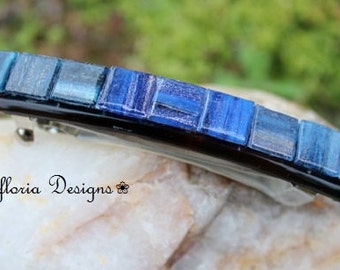 Large French Barrette, Blue Hair Accessory, Indigo Hair Barrette, Lever Back Non Slip Hair Clip For Thick Hair or Thin Hair, Glass Barrette