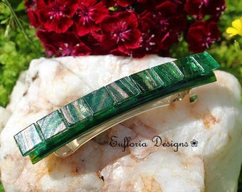 Emerald Barrette for Woman | Hair Accessories, Barettes for Women, Green French Barrette, Glass Hair Barrette, Handmade Womans Hair Clips