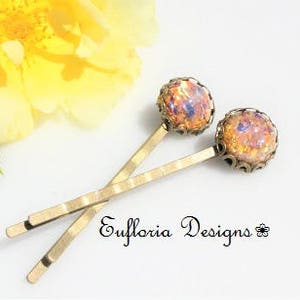 Antique Hair Clips | Womens Hair Accessories, Gem Stone Hair Pins, Hair Slides, Bun Pins, Amber Fire Opal Hair Jewelry, Bobby Pins for Woman