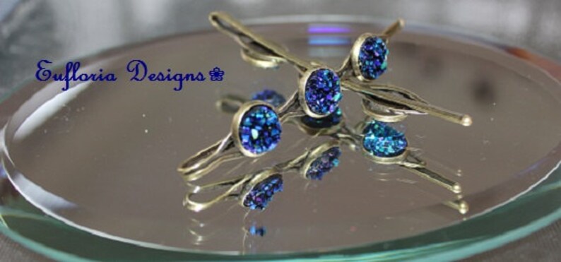 Womans Barettes Crystal Hair Pins Druzy Hair Jewelry Unique Hair Pins Bridal Something Blue Jeweled Hair Clips Womens Hair Accessories