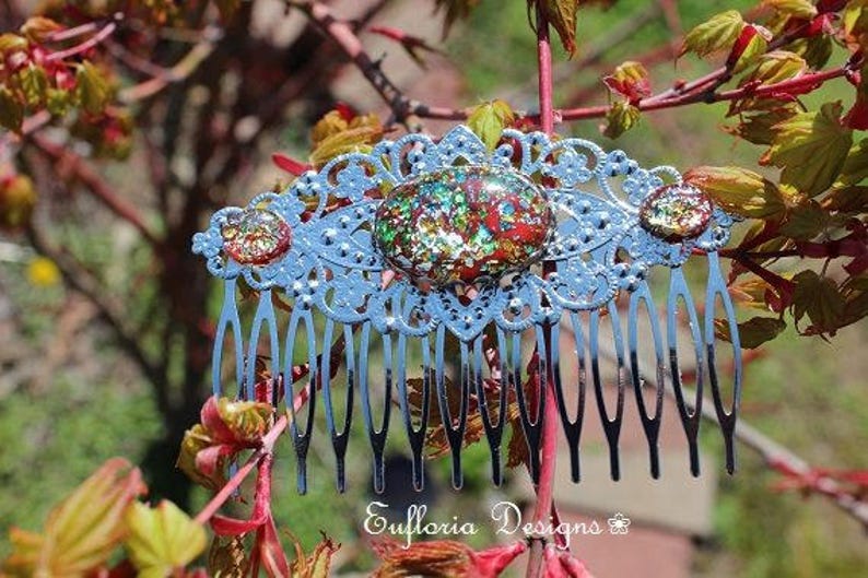 Opal Comb Decorative Hair Comb Antique Comb Silver Comb Woman Hair Accessory Vintage Hair Comb Jeweled Comb Victorian Comb