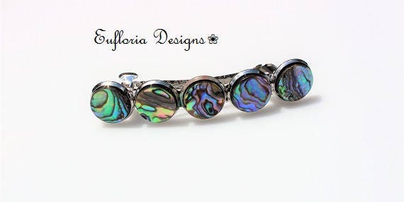 Elegant Sterling Silver Abalone Shell Hair Clips Abalone Shell Silver Barrette: Elegant Hair Clip (60mm) - Etsy main image 2