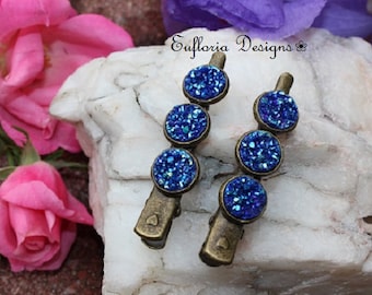 Blue Hair Clips for Women | Hair Accessories, Jeweled Barrette for Thick Hair, Druzy Alligator Hair Clips, Hair Claw Clip, Womans Hair Pins