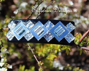 Large Hair Clip for Thick Hair | Summer Accessories, Extra Large French Barrette, Mirror Glass Hair Barette, Handmade Unique Gift for Wife