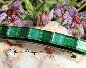 Womens Barrette Large | Womens Hair Accessories, Emerald Hair Clip, Green Glass French Hair Barrette Non Slip Hair Slide Womans Hair Barette