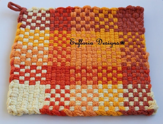 Woven Potholders | Trivets Handmade Orange Hot Pads, Potholders, Weaved Pot Holder, Hostess Gift Kitchen, Large Woven Trivet Harvest Hotpad
