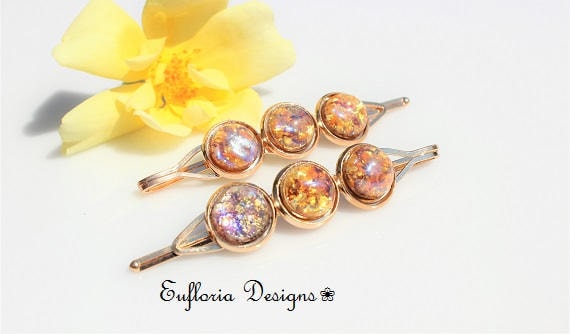 Bejeweled French Barrette - Red & Gold Fire Tone Vintage 1950s Red Gold Jewelled Hair Barrette - vintage hair  main image 3