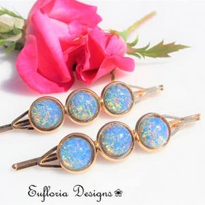 Wedding Hair Pins for Women | Hair Accessories, Jeweled Hair Clips for Bride, Unique Hair Jewelry, Gold Hair Slides, Blue Opal Barrettes