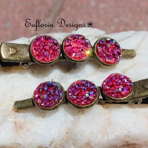 Thick Hair Clips for Women | Hair Accessories, Red Jeweled Hair Barrette Clips, Crystal Hair Pins, Druzy Alligator Hair Clips, Claw Barette