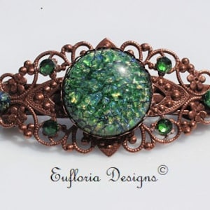 Antique Copper Hair Clips for Women | Hair Accessories, Emerald Hair Barrette, Victorian Barette for Woman, Green Fire Opal  Jewelry