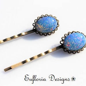 Vintage Hair Pins Bridal | Hair Accessories, Antique Fire Opal Hair Pin Set, Large Opal Hair Clips, Vintage Wedding Hair Pin, Something Blue
