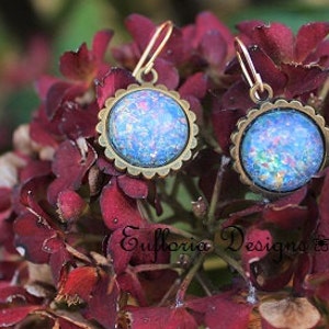 Blue Opal Earings for Women | Antique Earrings, 14K Gold Vintage Opal Earrings Dangle, Unique Drop Earrings, Opal Jewelry Gift for Woman