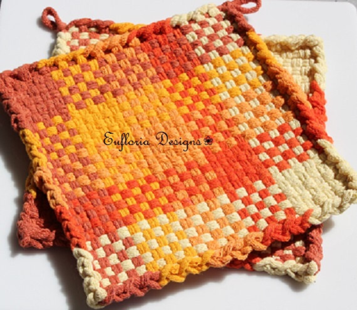 Woven Potholders | Trivets Handmade Orange Hot Pads, Potholders, Weaved ...