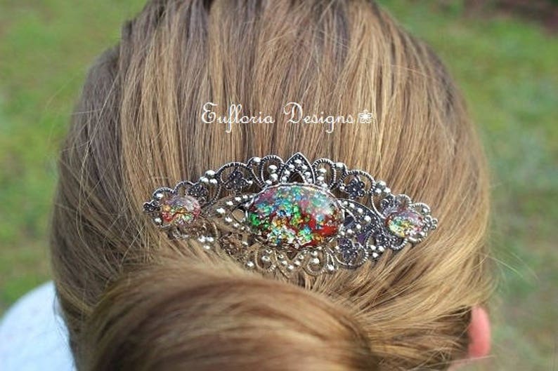 Opal Comb Decorative Hair Comb Antique Comb Silver Comb Woman Hair Accessory Vintage Hair Comb Jeweled Comb Victorian Comb