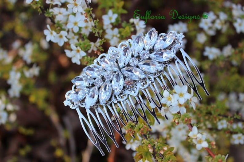 Hair Accessories Crystal Hair Combs for Women Flower Hair Slide Wedding Hair Jewelry Bride Head Piece Floral Hair Piece Jeweled Comb