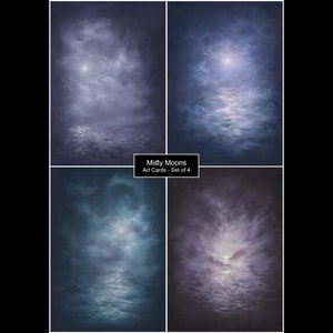 Misty Moons - Conjunto de 4 cartões de arte / cartões postais / cartões de nota