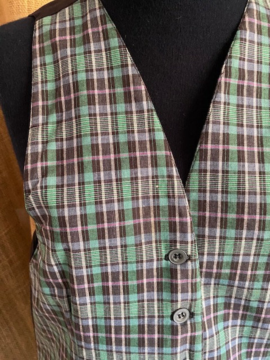 Ladies Green Plaid Vest Etsy