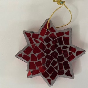 Eight Pointed Star Red Glass Mosaic Hanging Decoration