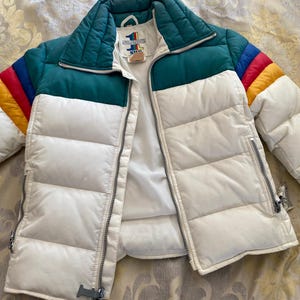 Number 1 Sun Vintage Ski Jacket Rainbow Colors, Medium Puffer