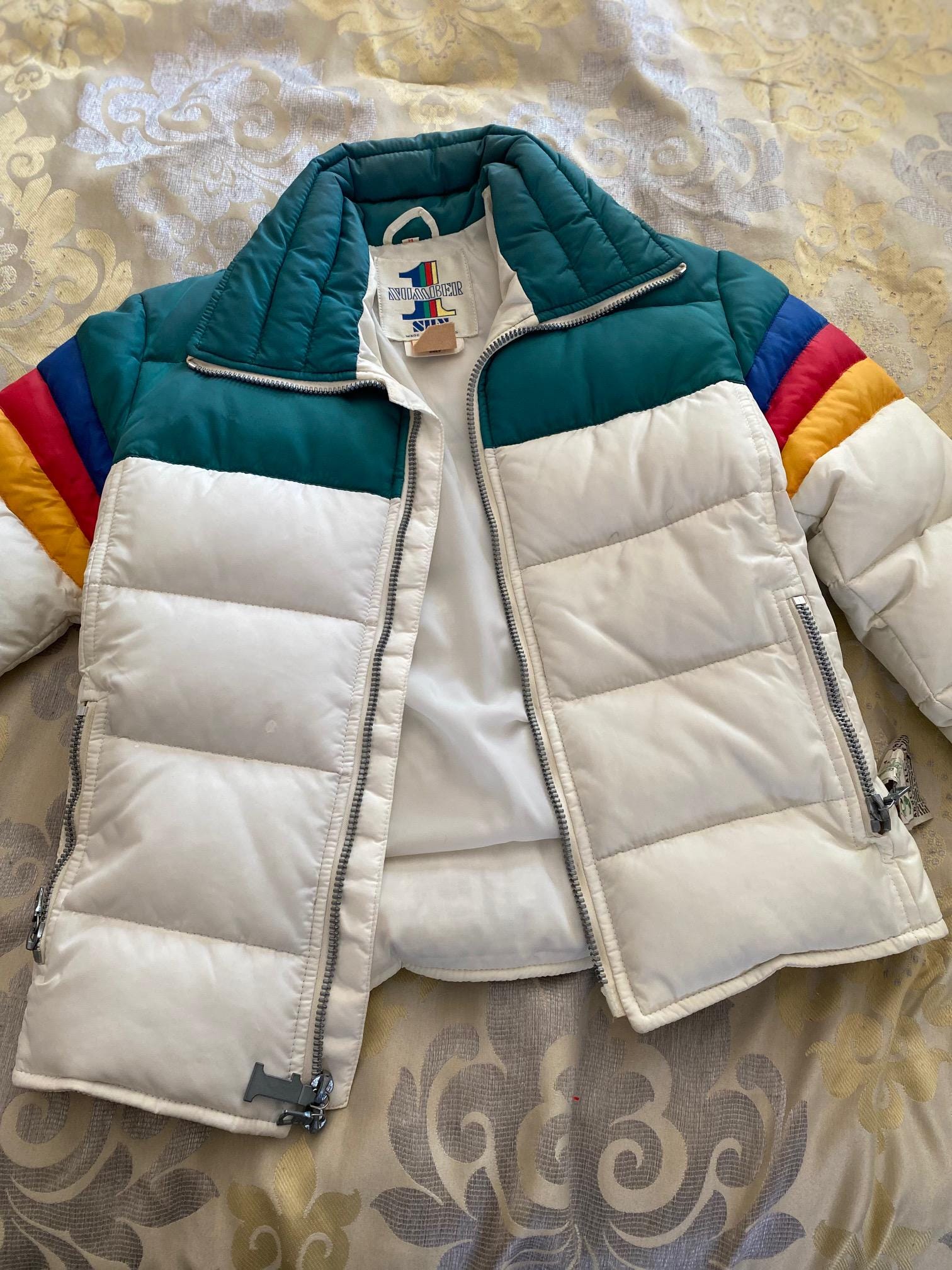 Number 1 Sun Vintage Ski Jacket Rainbow Colors, Medium Puffer