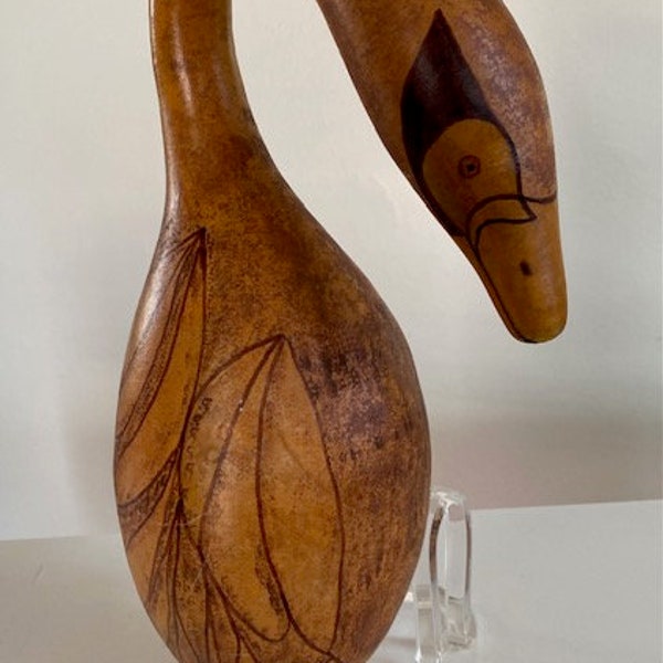 Large Folk Art Gourd Goose/Swan Rattle signed by Artist