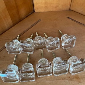 Vintage Set of Ten Clear Glass Drawer Single Knobs
