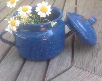 Blue Graniteware Sugar Bowl