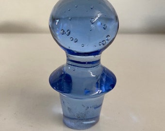 Vintage Blue Glass Decanter Stopper, Vintage Blue Glass Bottle Stopper