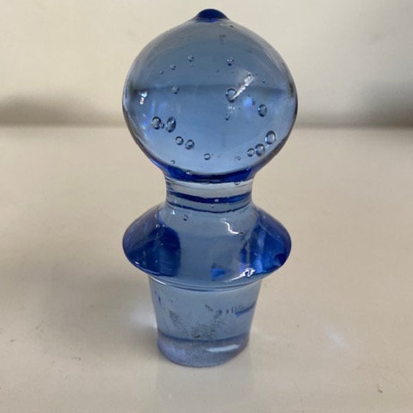 Vintage Blue Glass Decanter Stopper, Vintage Blue Glass Bottle Stopper