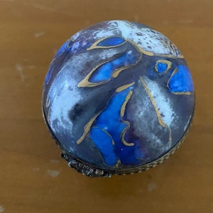 Limoges Trinket Box, Blue and Gold Marbled Porcelain Box, Collectable Gift Box, Signed Authentic Limoges Box