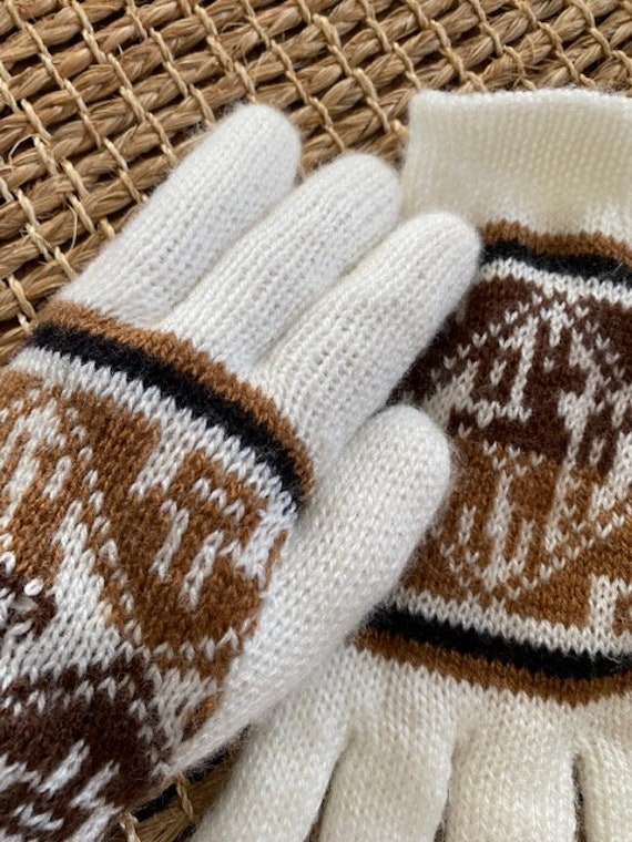 White Winter Gloves with Alpaca Design - image 1