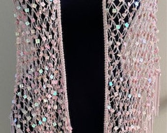 Pink Fringed Shawl with Sequins / Piano Shawl