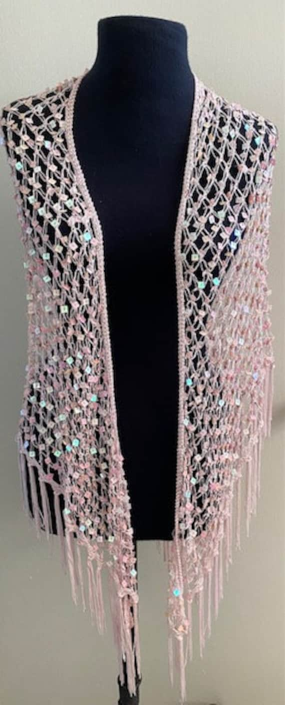 Pink Fringed Shawl with Sequins / Piano Shawl