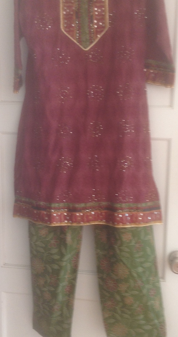 Indian Pajama Set, Embroidered Top, Matching Pants