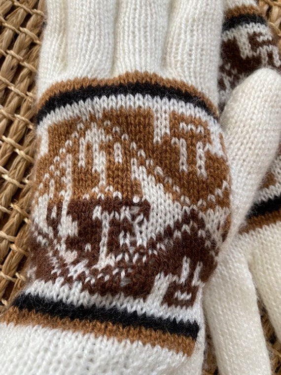 White Winter Gloves with Alpaca Design - image 3