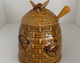 Vintage Japanese Beehive Honey Pot Set With Spoon, Salt Pepper
